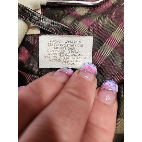 Chicos Womens S 0 Berry Purple Green Plaid Shimmer Light  Jacket 3/4  Sleeves - Picture 7 of 8